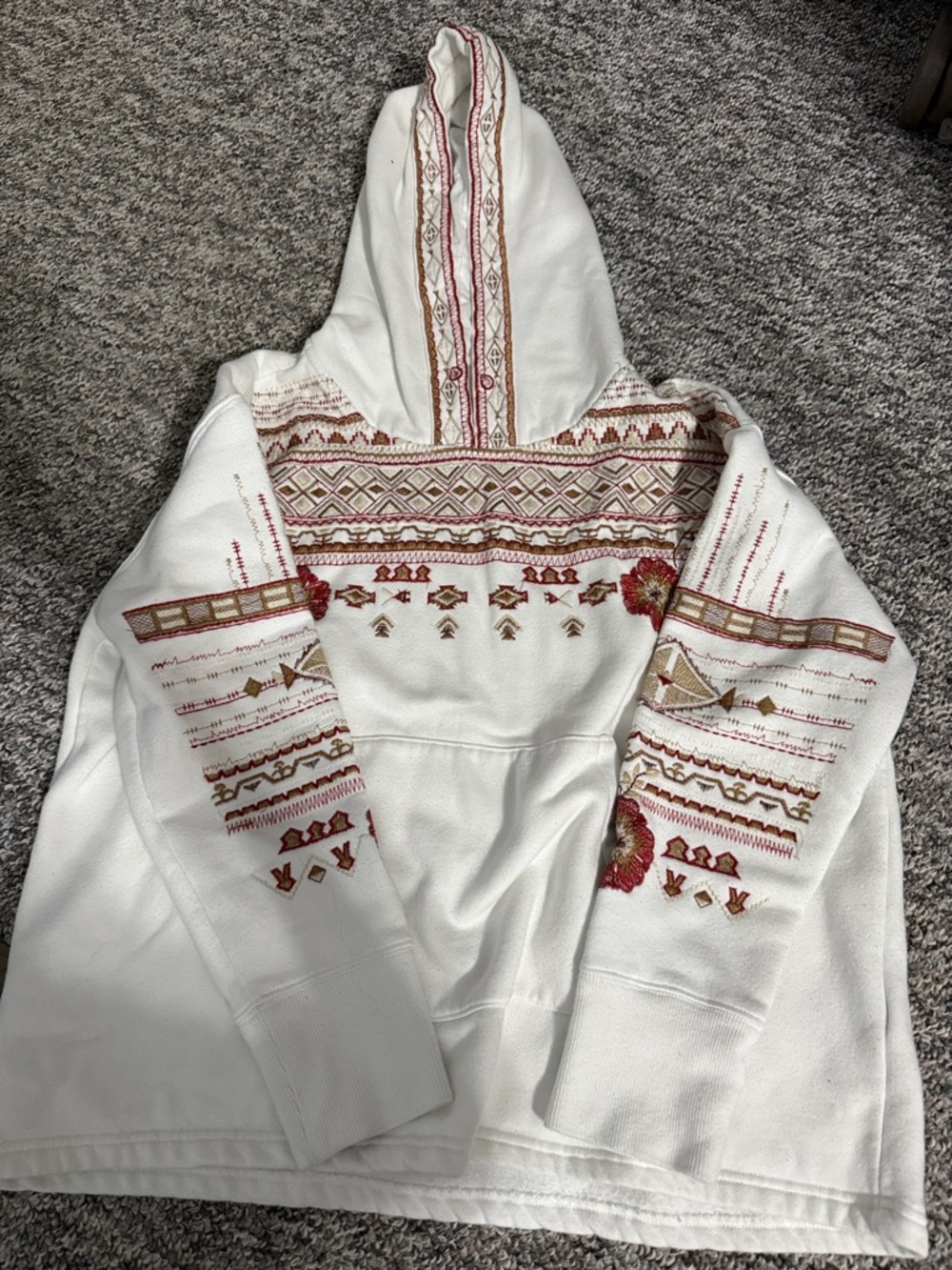 DRIFTWOOD White Hooded Pullover with Brown Leather Label